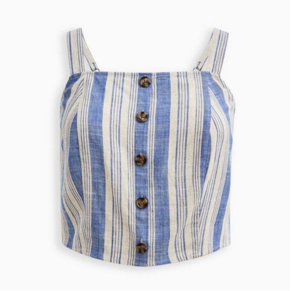 NWT Torrid Linen Blend Button-Front Striped Crop … - image 5